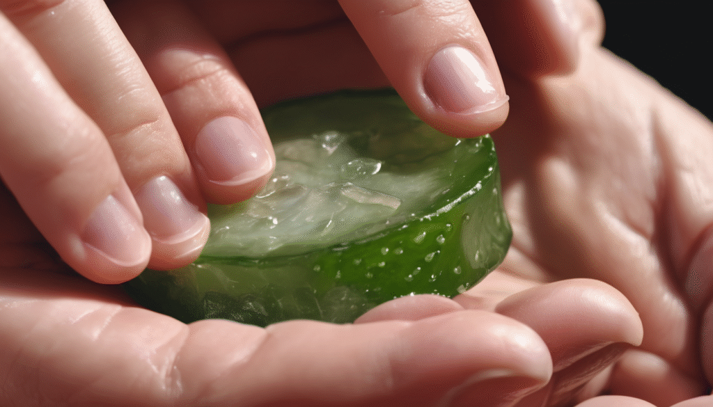 Close-up of a hand applying fresh aloe vera gel