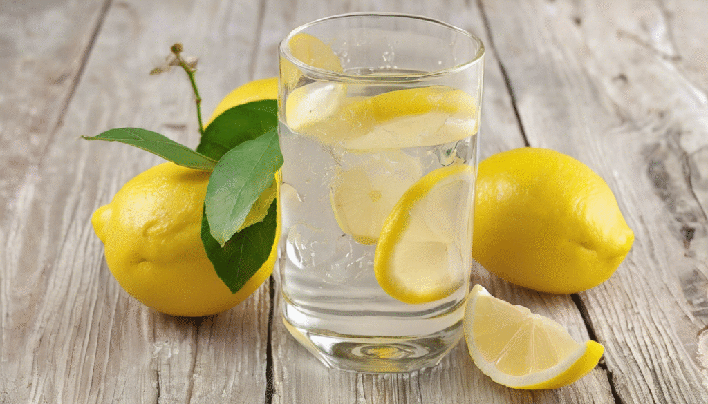 water and lemon in the glass