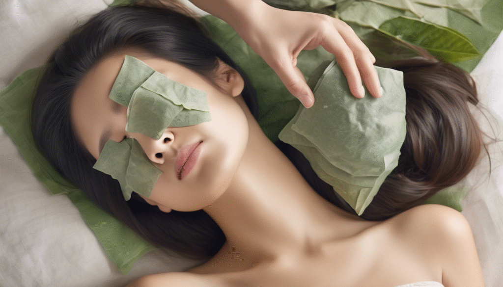 A girl with tea bag on her eyes