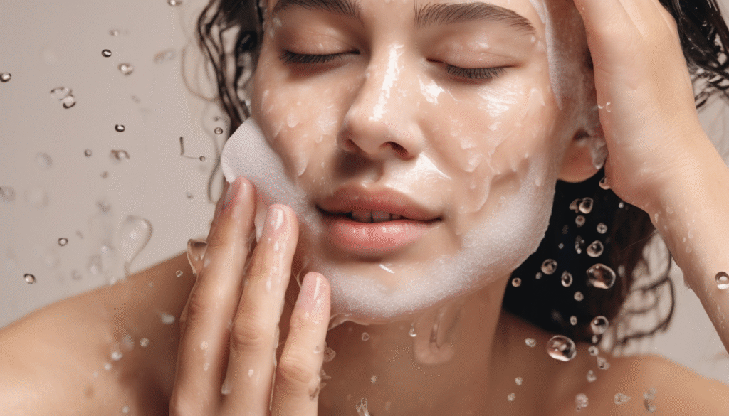 a young woman gently washing her face