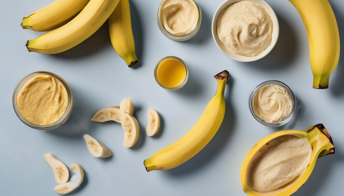 A fresh bunch of ripe bananas on a wooden table, with one banana peel placed neatly beside them, bright natural lighting, healthy and fresh atmosphere.advantages of banana peels add this keyword in it.