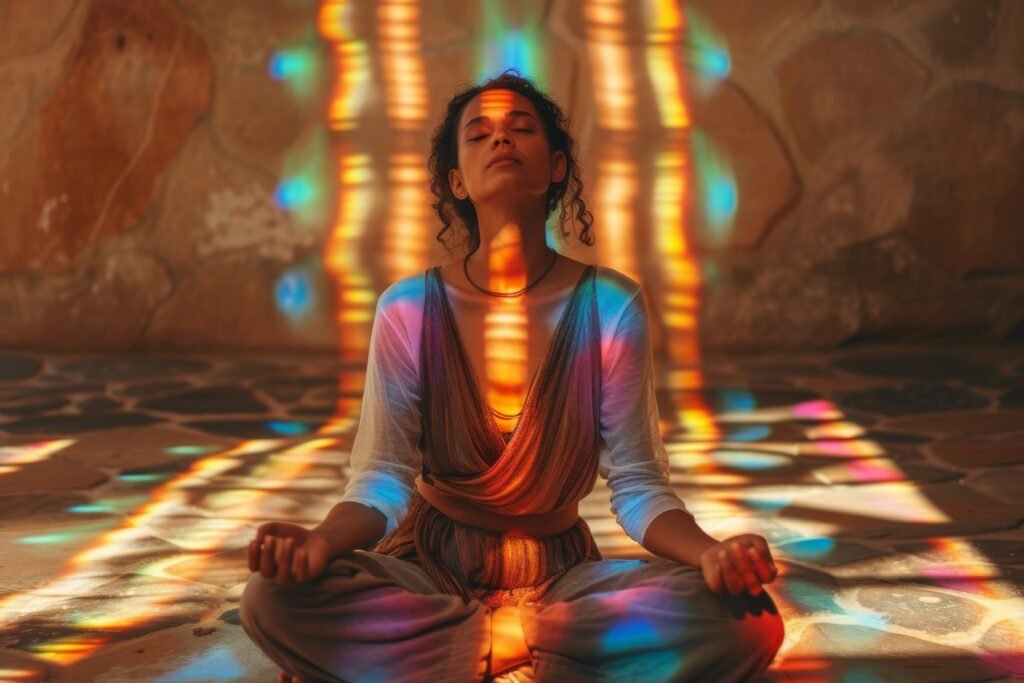 a women is doing yoga with muscle mind connection